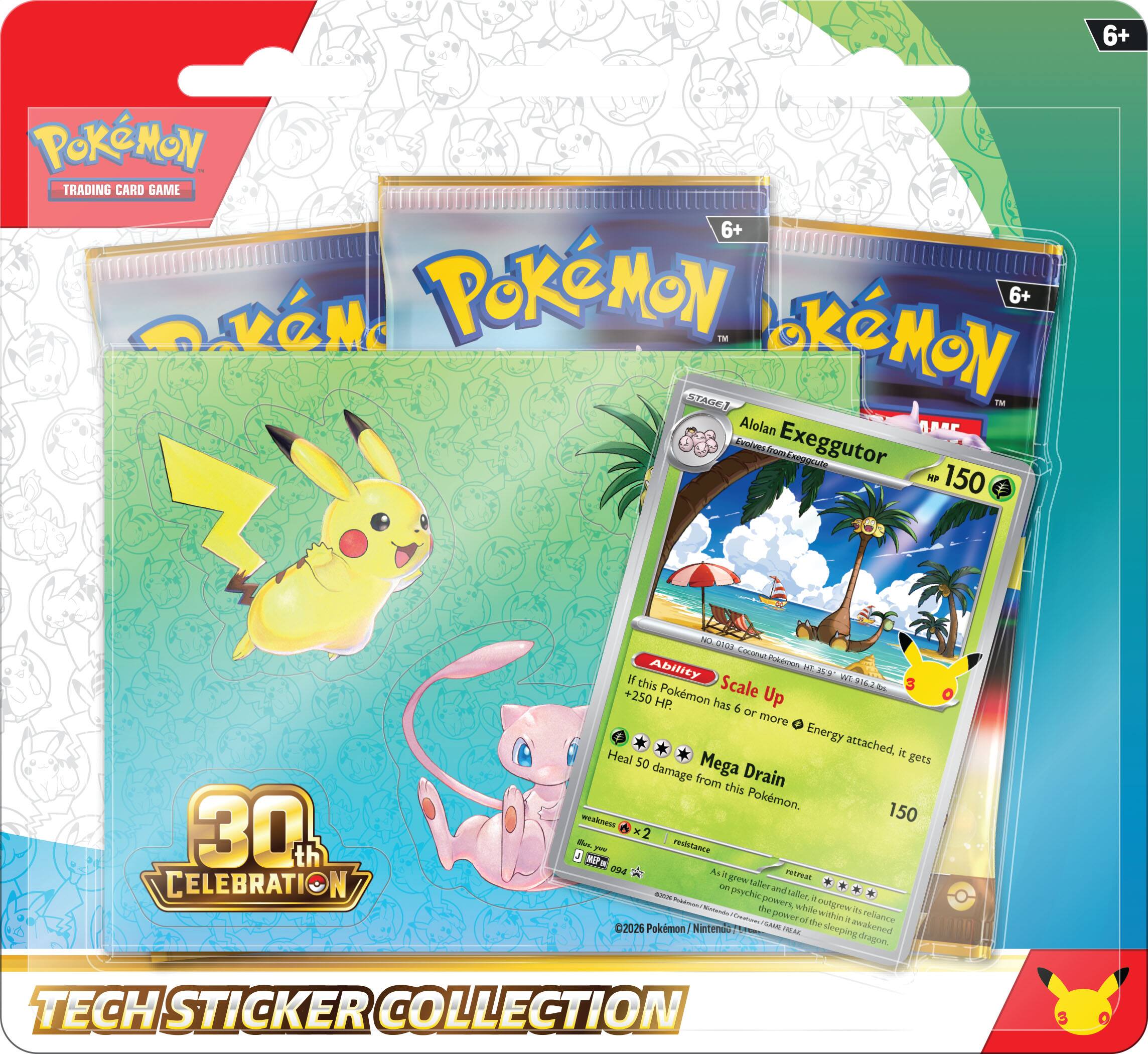 6+ Pokémon Trading Card Game  
6+ Oven Pokémon TM  
6+ Stages in Alolan  
Exeggutor  
HP 150  
30th Celebration  
This Pokémon has 6 or more Energy attached. Heal it 50 damage from Drain this Pokémon.  
Scale Up - HP.  
Mega Drain  
150  
2  
rststatze  
F  
1 MP  
Ar  
gew Laden in and  
Psychic  
Lalies  
T  
Hide out  
Grew  
The power of within  
Reliance  
2026  
The Sdo Pokémon  
Nintendo  
IMLAE  
Deeping Dragon  
TECH STICKER COLLECTION