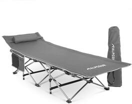 Alpcour - Folding Camping Cot - Compact Single Person Bed with Pillow for Indoor & Outdoor Use - Grey - Gray