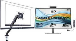 HP - Series 5 Pro 527pm 27" QHD IPS Monitor, Displayport, HDMI (9E0Y9UT#ABA) w/DKZ Hub & Ergoflexy Single Mount Arm - Black/Silver