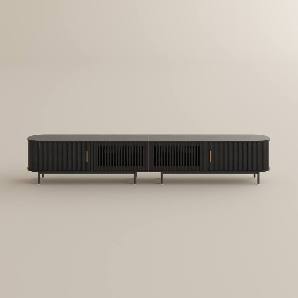 Alt View 9. POVISON - 118"Mid-Century Modern Tambour Door TV Stand with LED Lights - Black with LED Lights.