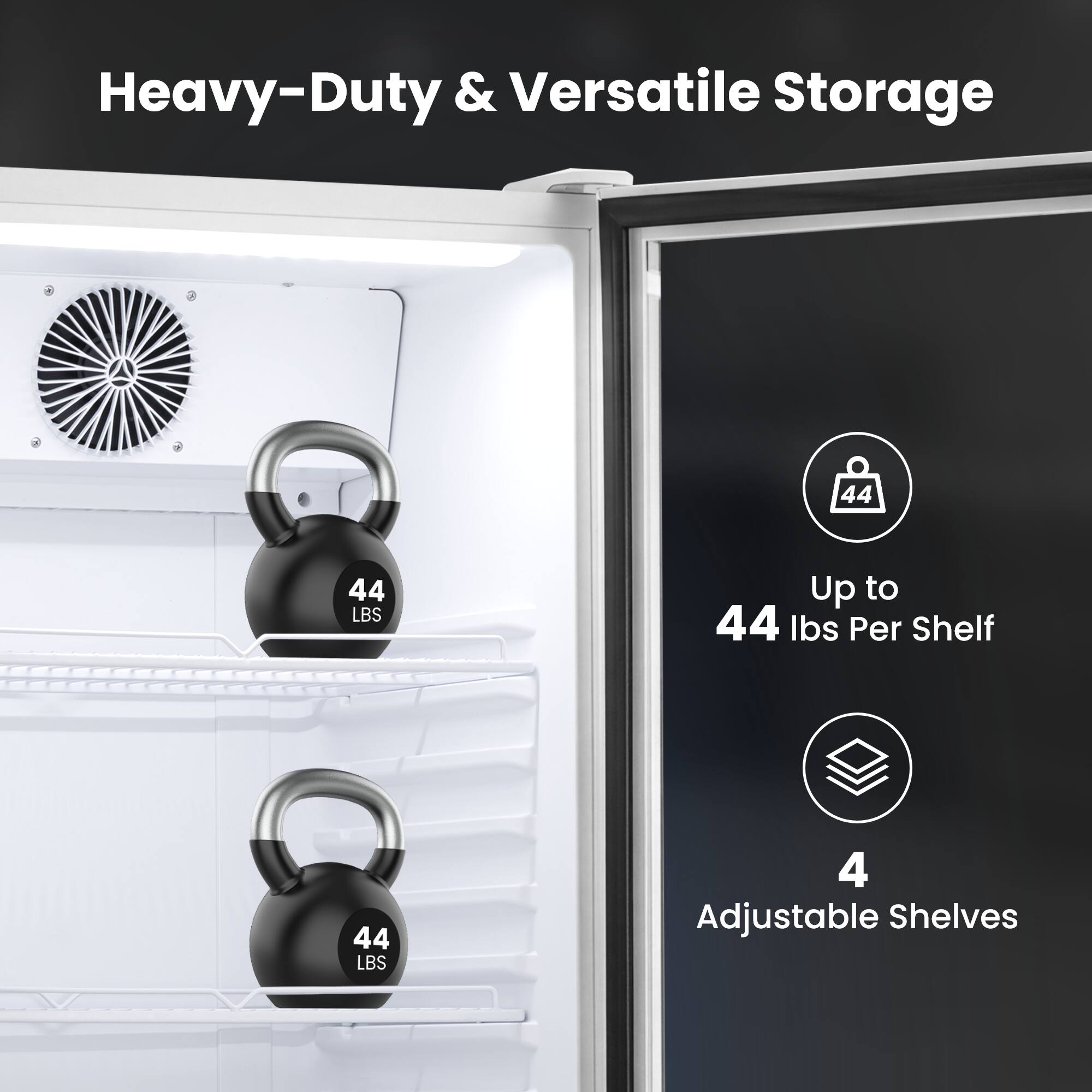 Heavy-Duty & Versatile Storage  
Up to 44 lbs Per Shelf  
4 Adjustable Shelves
