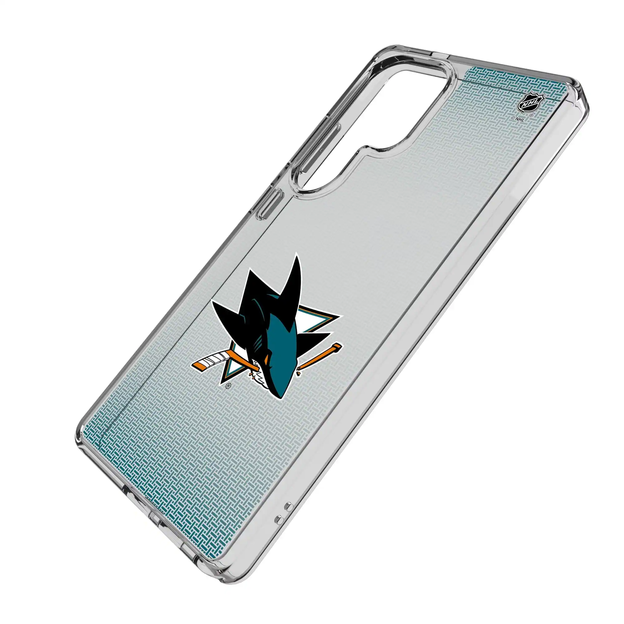 Alt View 1. Keyscaper - San Jose Sharks Linen Logo Galaxy Clear Case - S23 Ultra - Multicolor.