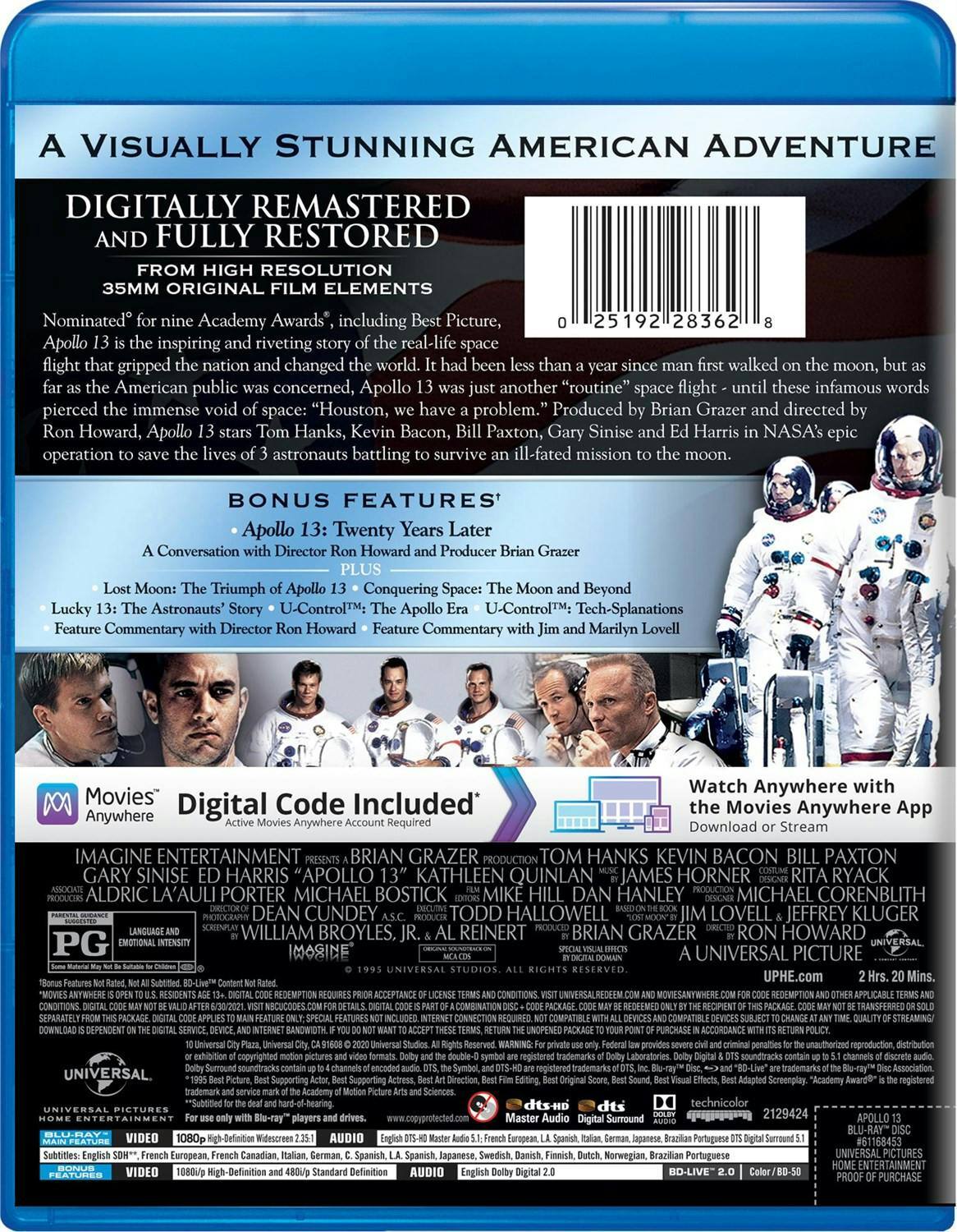 Back. Apollo 13 (20th Anniversary Edition) [Blu-ray].