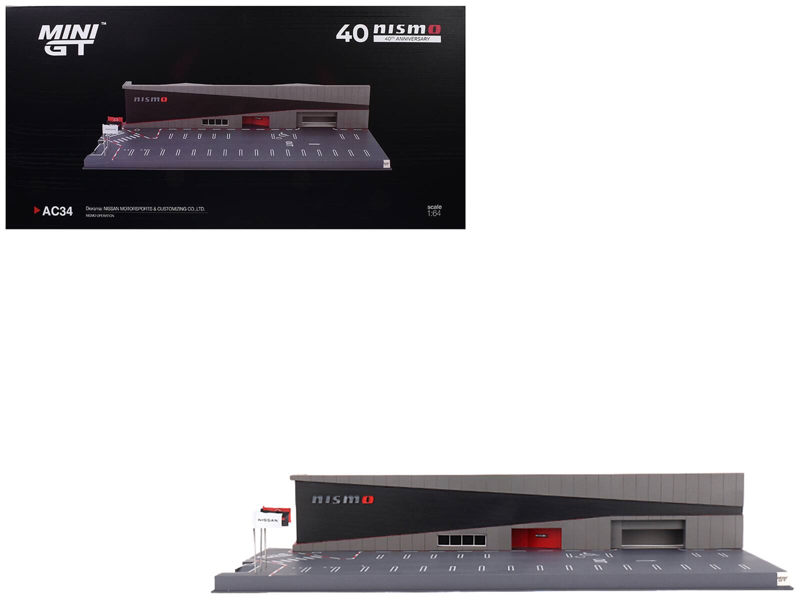 MINI GT  
40 nismo  
40th ANNIVERSARY  

AC34  
Diorama: NISSAN MOTORSPORTS & CUSTOMIZING CO., LTD.  
scale 1:64  

nismo  
NISSAN