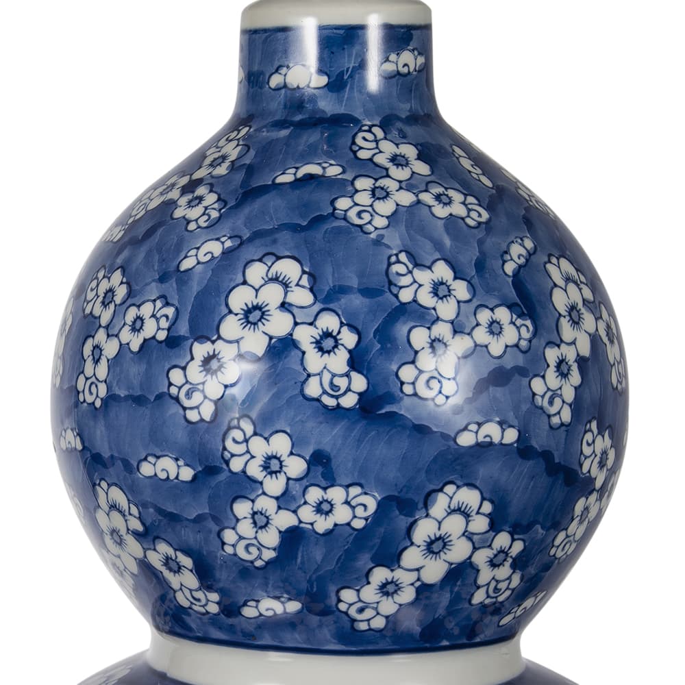 Alt View 2. Luckbyte - D13x25.7" Blue White Round Two-Tiered Ceramic Vase Lamp.