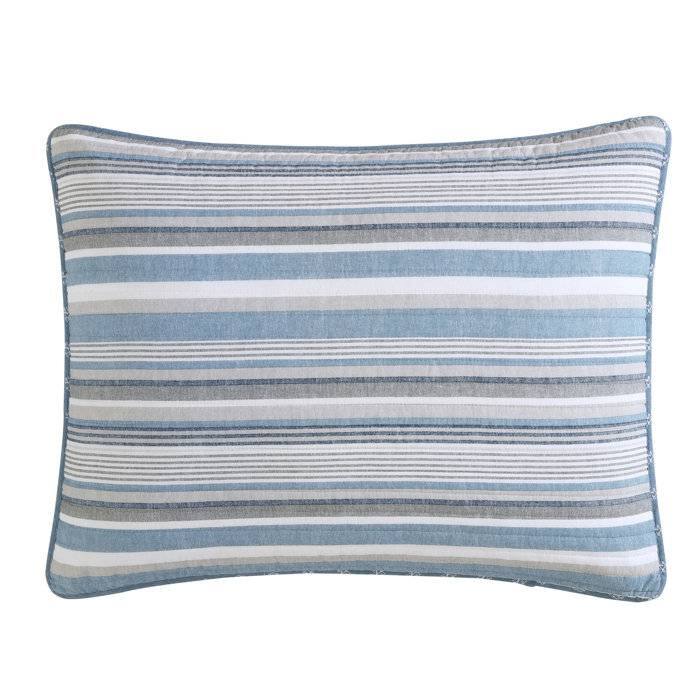 Left. Hivvago - 100-Percent Cotton Blue White Grey Nautical Stripes 4 Piece Daybed Cover Set - Blue White Grey.