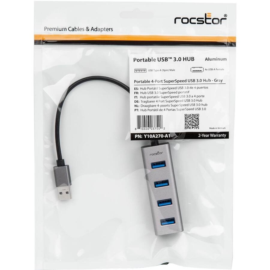 Premium Cables & Adapters

Portable USB 3.0 HUB
Aluminum

Portable 4-Port SuperSpeed USB 3.0 Hub - Gray

USB Type-A (9pin) Male
4x USB-A Female

ES: Hub Portátil SuperSpeed USB 3.0 de 4 puertos
FR: Hub USB 3.0 SuperSpeed portatif
IT: Hub SuperSpeed USB 3.0 a 4 porte portatile
DE: Tragbarer 4 Port SuperSpeed USB 3.0 Hub
NL: Draagbare 4-poorts SuperSpeed USB 3.0-hub
PT: Hub Portátil de 4 Portas SuperSpeed USB 3.0

PN: Y10A270-A1

Made in Vietnam

2-Year Warranty

roctstor