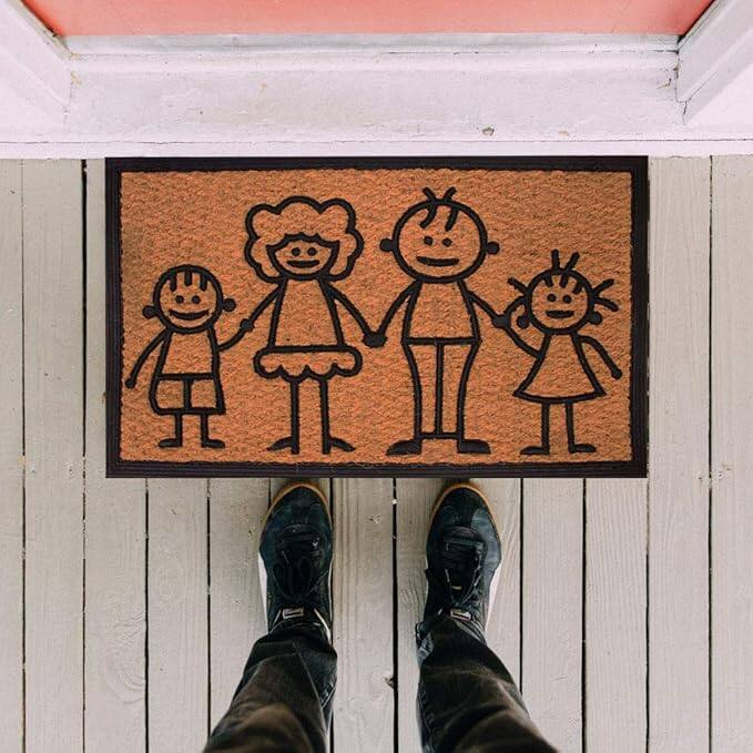 Angle. Amber Sporting Goods - Family First Coir & Rubber Welcome Doormat – Anti-Skid, All-Weather, 30x18", Indoor/Outdoor - Brown.