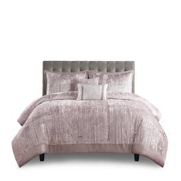 Gracie Mills - 5-Piece Solid Crinkle Velvet Comforter Set - Blush