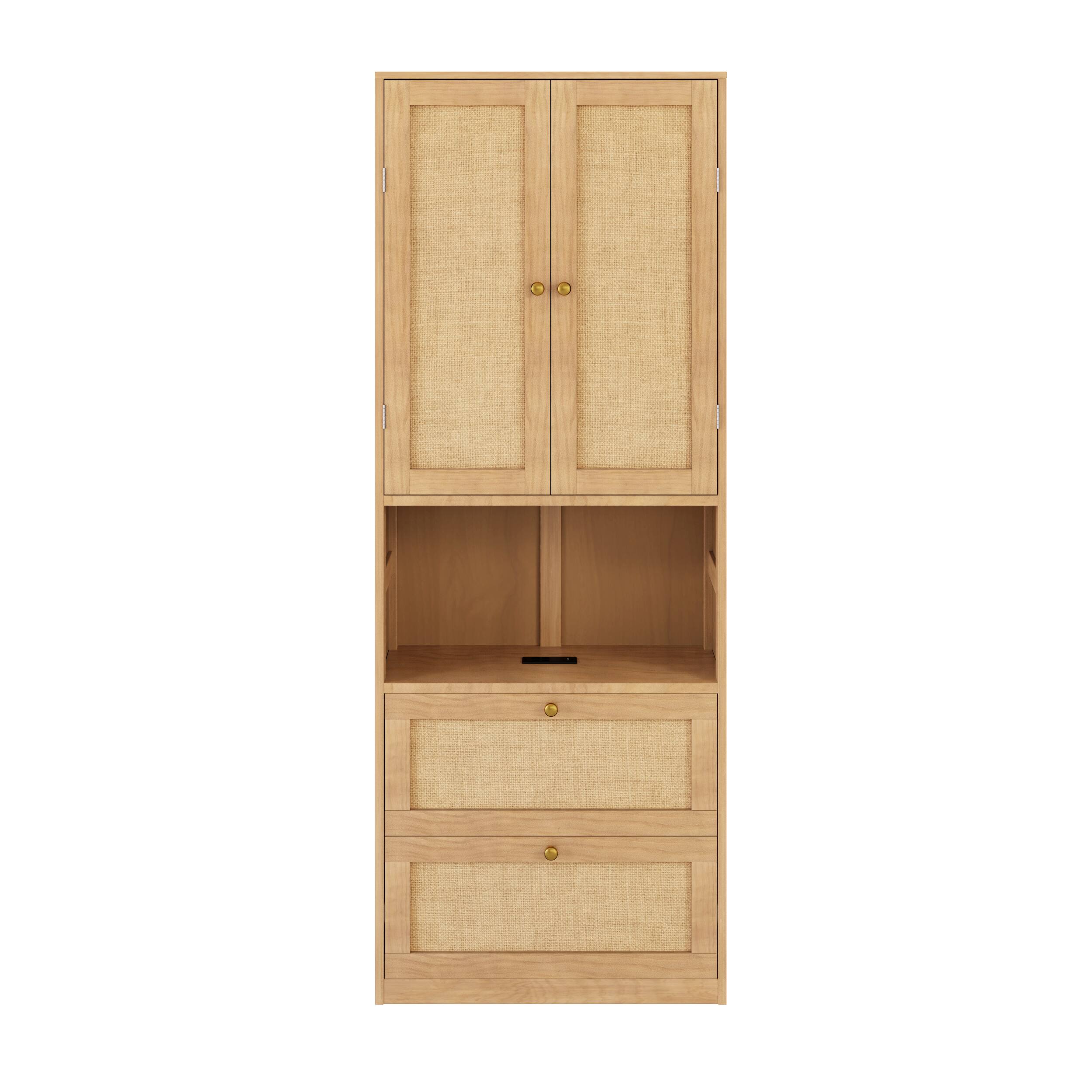 Alt View 3. TinyHomie - 2 Doors Bookshelf with USB Port and 3 Drawers Side Cabinet Storage Shelves Natural - Natural.