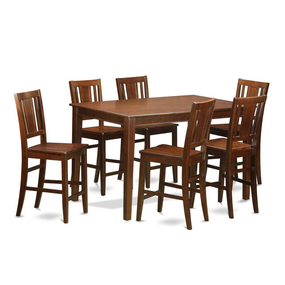 Back. East West Furniture - 7 Pc pub Table set- counter height Table and 6 counter height chair - Mahogany.