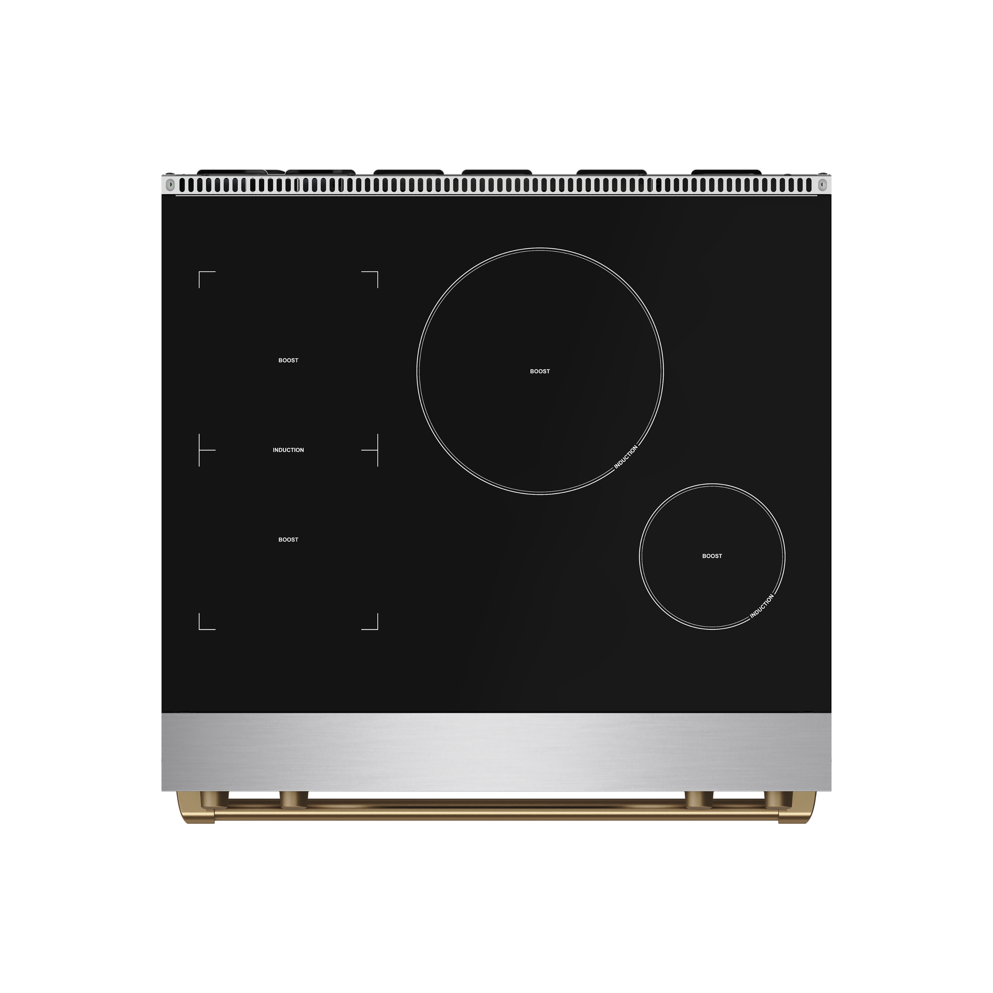Back. Thor Kitchen - Gordon Ramsay Series by Thor Kitchen 4.8 Cu. Ft Freestanding Induction Range with Bronze Hardware - Stainless steel.