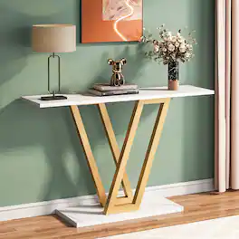 Tribesigns - Gold Console Table, Modern Hallway Table for Entryway, 43 Inch Entryway Tables Narrow Sofa Table for Living Room, Stable - Marble White