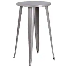 Emma + Oliver - Commercial Grade 24" Round Colorful Metal Indoor-Outdoor Bar Height Dining Table - Silver