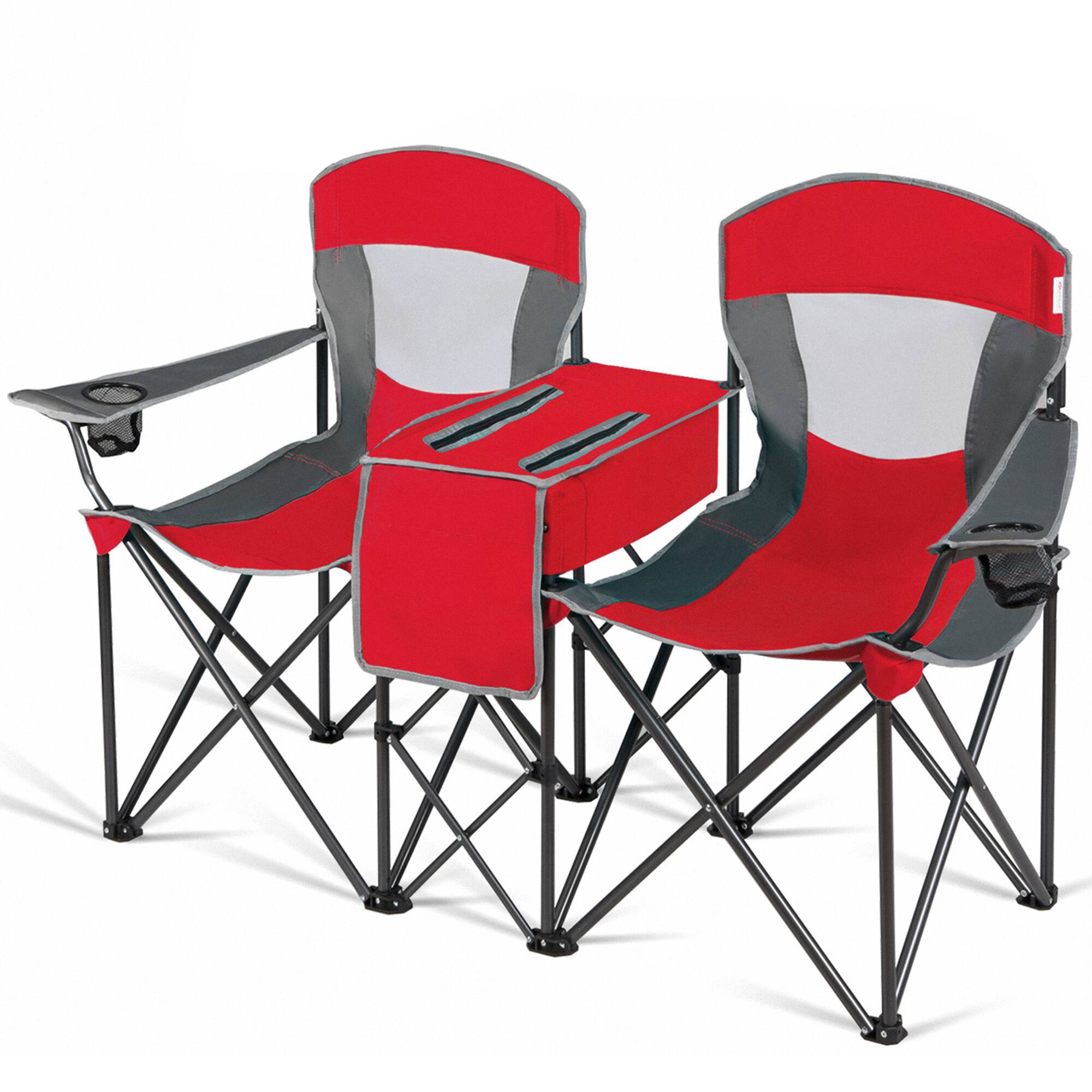 Alt View 5. Gymax - Gymax Folding 2-person Camping Chairs Double Sunshade Chairs w/ Canopy Red - Red.