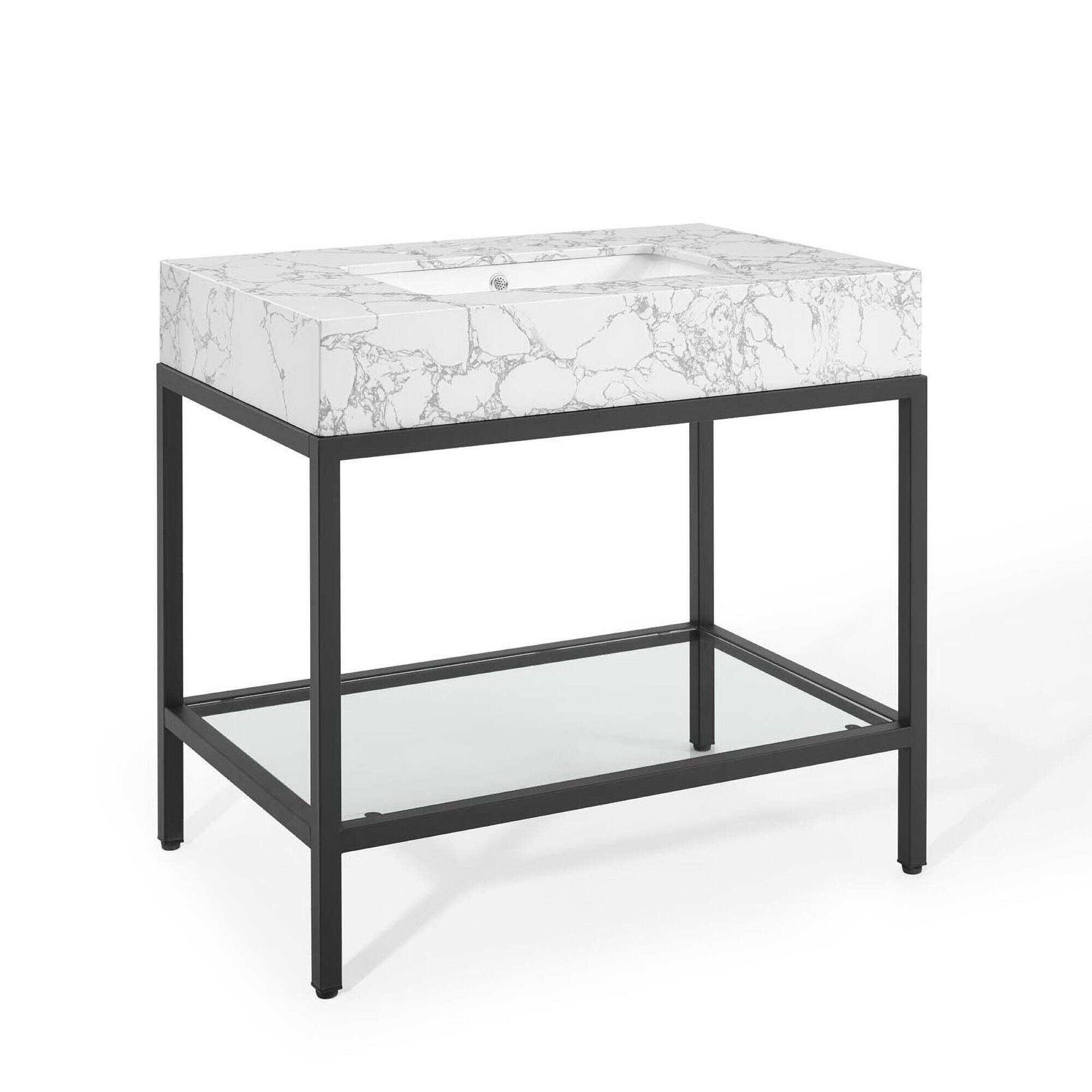 Angle. Modway - Kingsley Stainless Steel Bathroom Vanity - Black White.