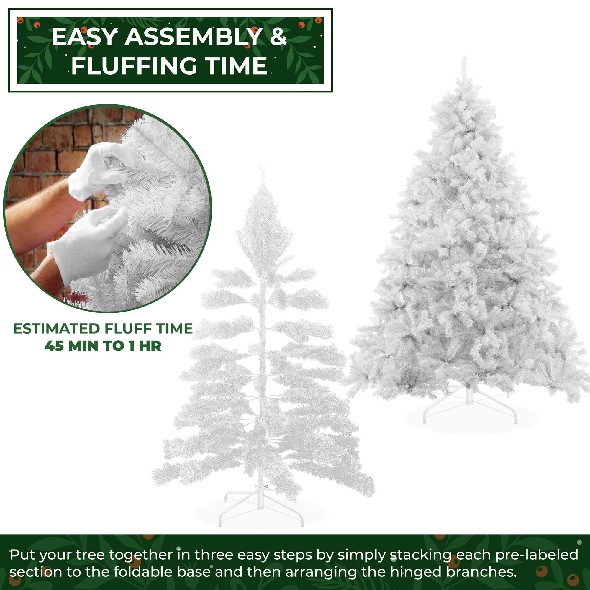 EASY ASSEMBLY & FLUFFING TIME

ESTIMATED FLUFF TIME
45 MIN TO 1 HR

Put your tree together in three easy steps by simply stacking each pre-labeled section to the foldable base and then arranging the hinged branches.