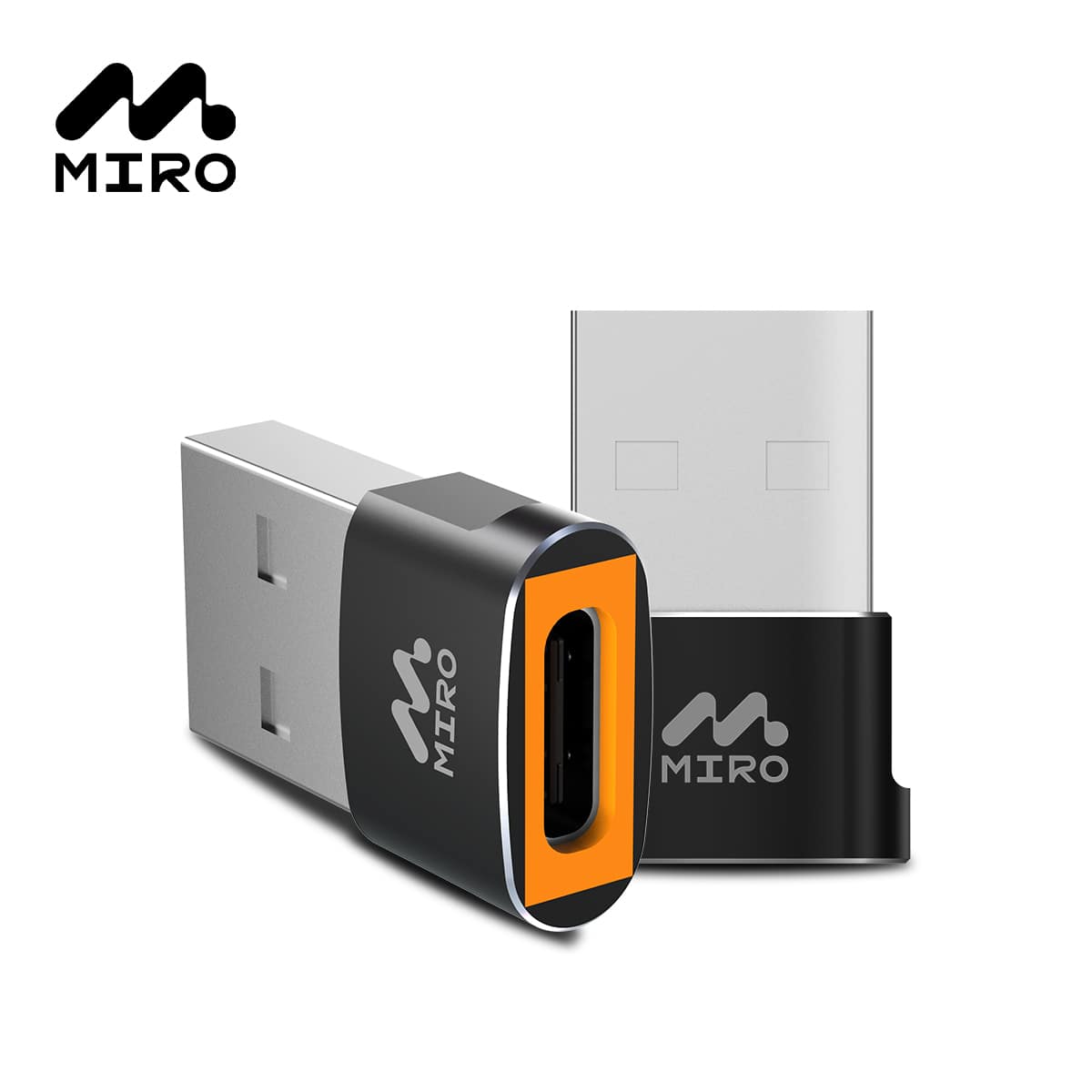 Miro - U5 Type C to USB Charger Cable Adapter USB C Female to Male Charger Converter - Black
