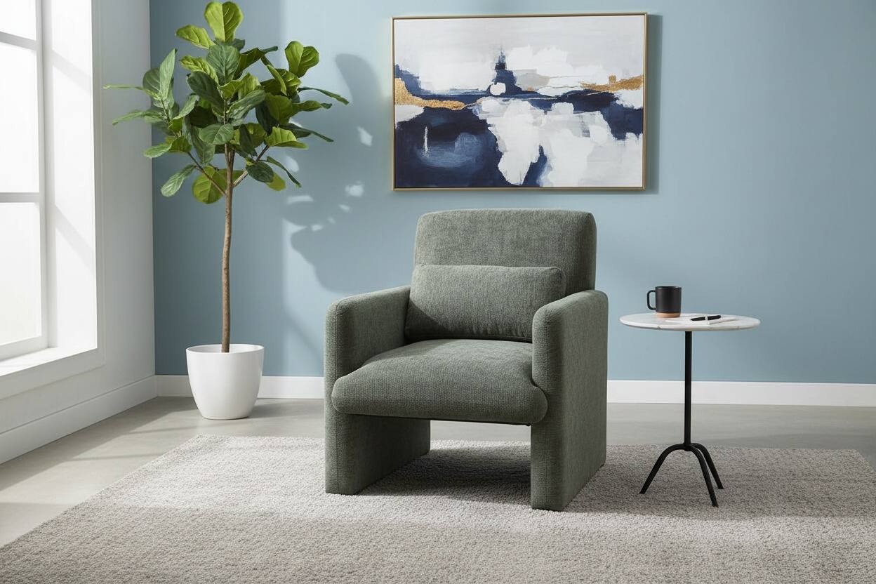 Alt View 5. Forest'nSky - Modern Office Chair in White Boucle Fabric - Upholstered Ergonomic Armchair for Desk & Lounge,Antique Green - Antique Green.