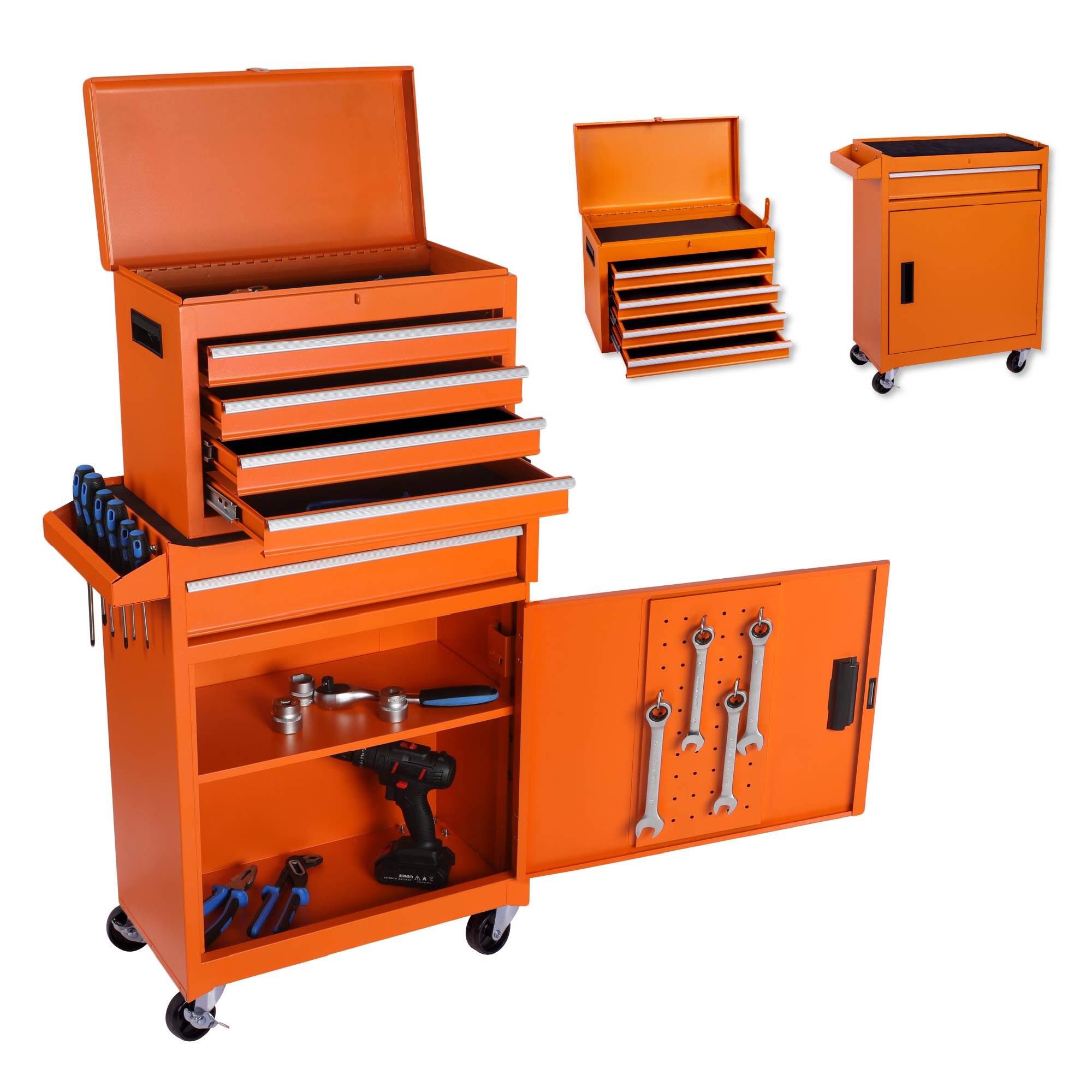 Alt View 2. APRILSOUL - 5-Drawer Rolling Tool Storage Cabinet with Detachable Top Tool Box Liner Universal Lockable Wheels Adjustable Shelf - Orange.