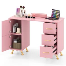 Gymax - Manicure Table Nail Desk w/ Drawers Wrist Rest Metal Legs Nail Tech Station - Pink