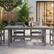 Left. Famapy - HDPE Outdoor Dining Table with Umbrella Hole & Cap-Solid Panel Patio Table for 8 People Weatherproof & Low Maintenance - Gray.