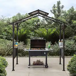 SUNJOY - 5 ft. x 8 ft. Brown Steel 2-tier Grill Gazebo Hard Top