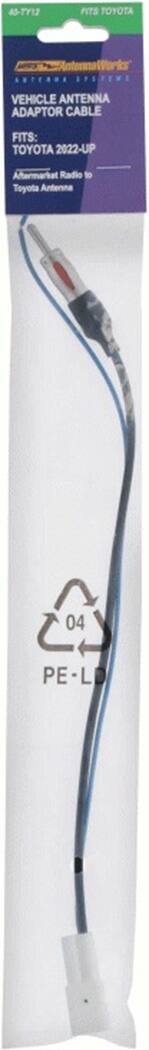 The text on the image is: "40-TY12 FITS TOYOTA umin A.T. APSTEWE VEHICLE ANTENNA ADAPTOR CABLE FITS: TOYOTA 2022-UP Aftermarket Radio to Toyota Antenna 04 PE-L L."