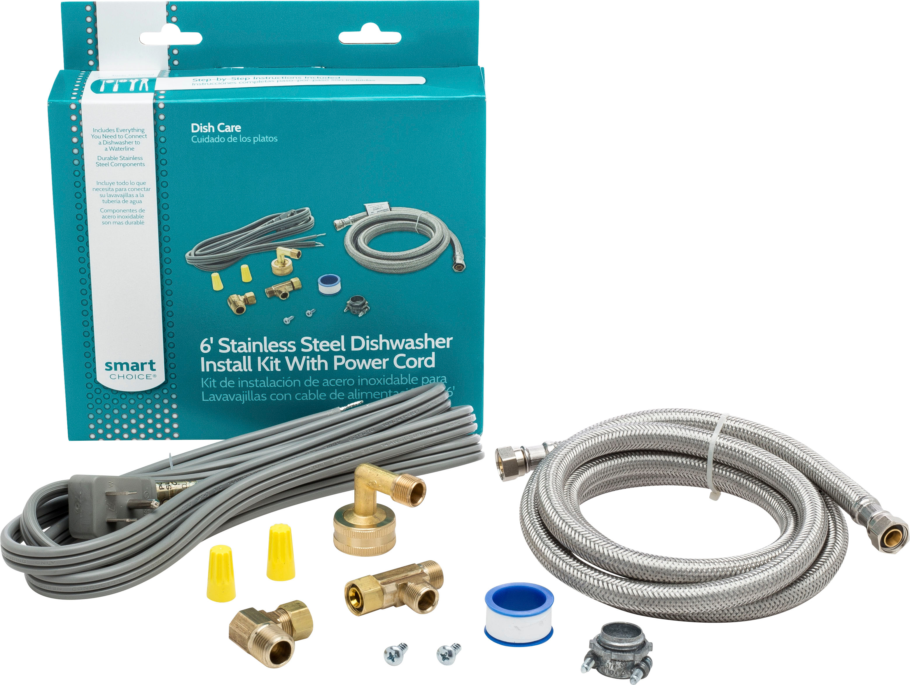 Smart Choice 6' Stainless Steel Dishwasher Install Kit with Power Cord 