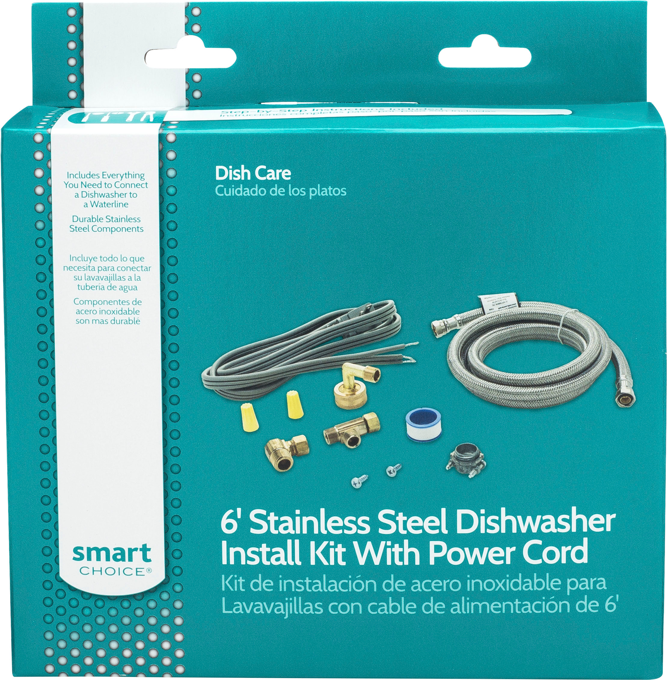 New Smart Choice 6' Stainless Steel Dishwasher Install Kit w/ Power Cord 