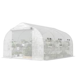 Outsunny - Walk-in Tunnel Greenhouse with Shelves, Mesh Door and Windows - White