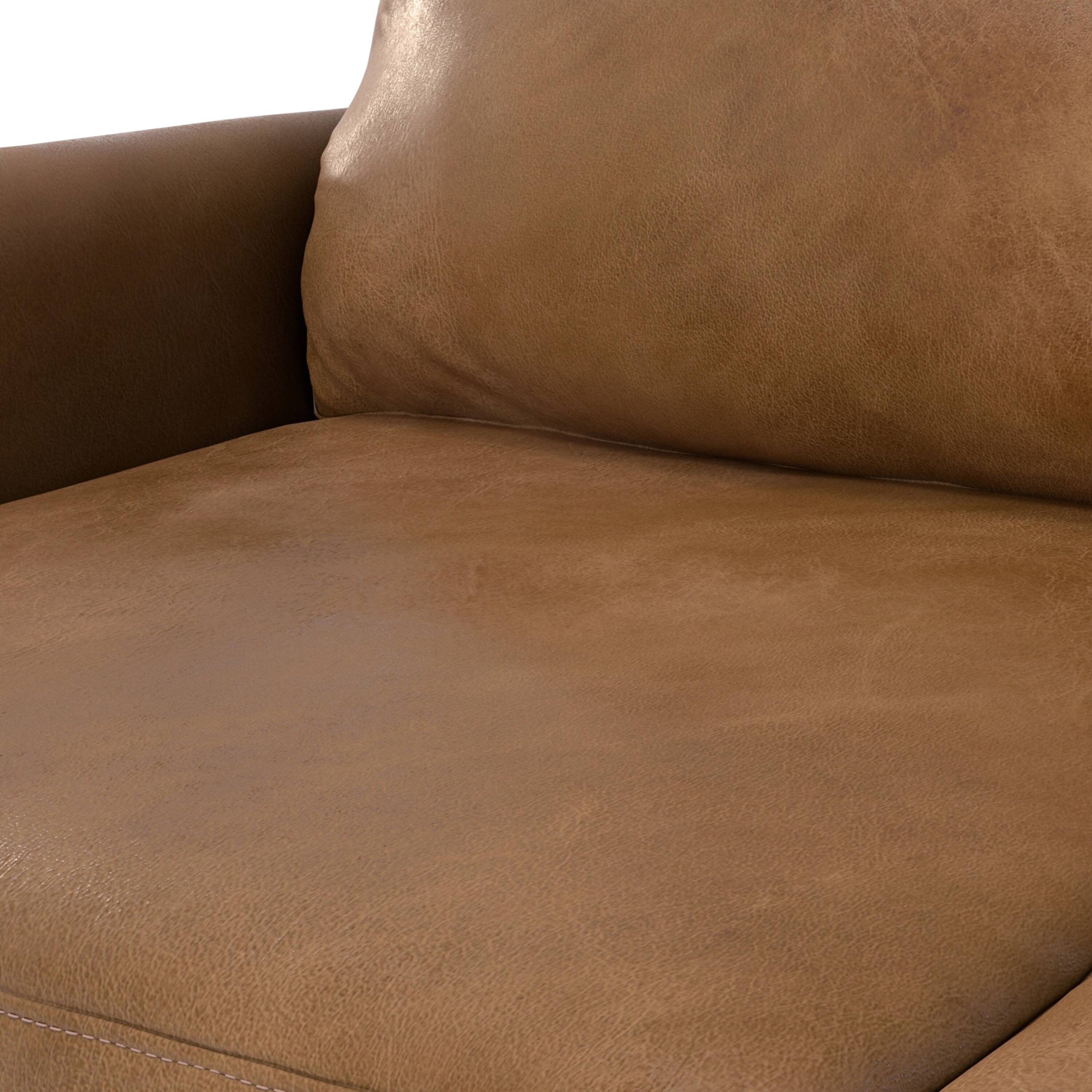 Alt View 6. Simpli Home - Livingston 90 inch Wide Mid-Century Modern Sofa in Caramel Brown Top Grain Genuine Leather - Caramel Brown.