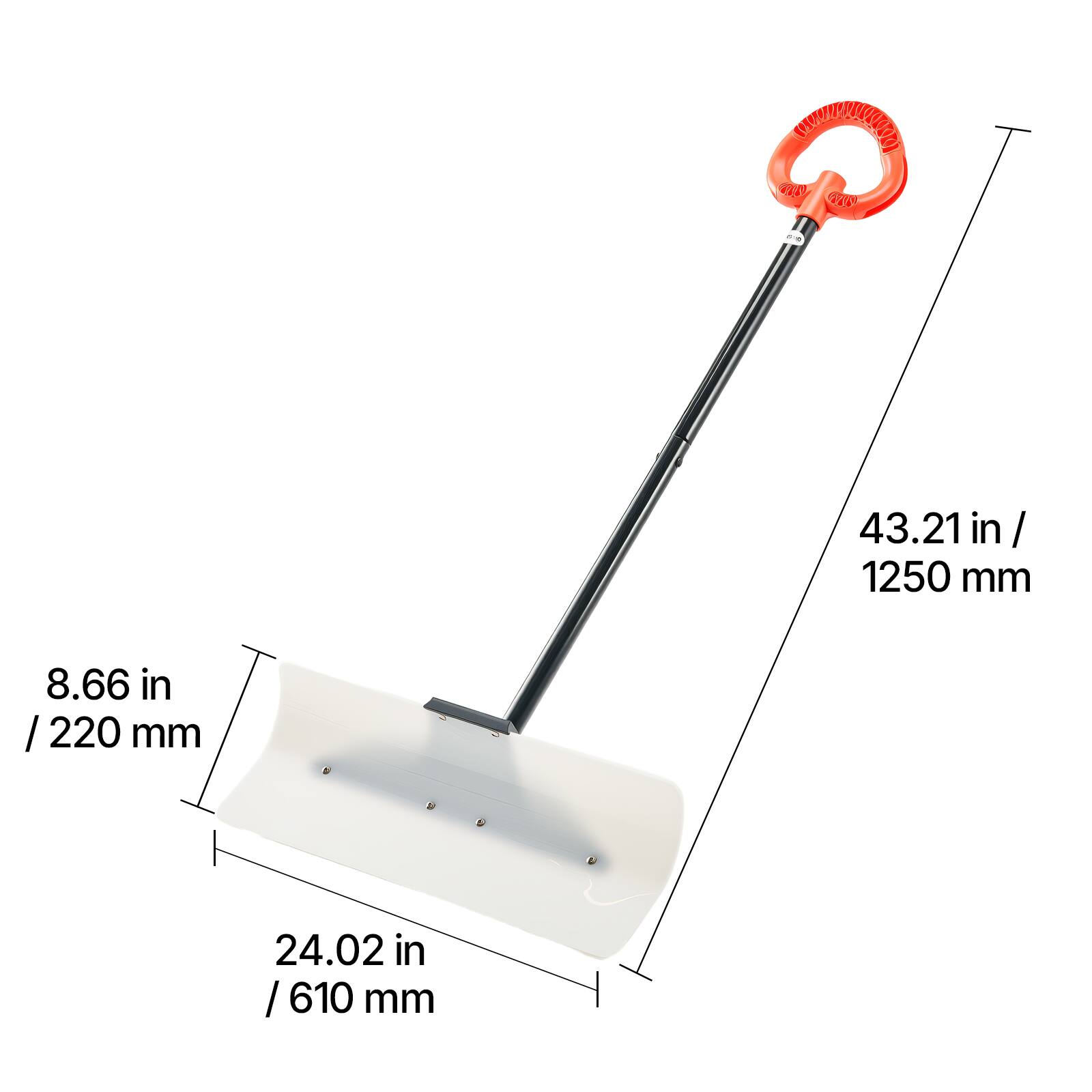 - 43.21 in / 1250 mm
- 8.66 in / 220 mm
- 24.02 in / 610 mm