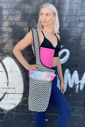 Front. JupiterGear - Yoga Mat Carrying Tote Bag with Large Size Pockets | Multipurpose and Fit Most Size Mats - B&W ZigZag.
