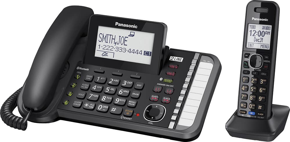Left. Panasonic - KX-TG9581B DECT 6.0 Expandable Cordless Phone System with Digital Answering System - Black.