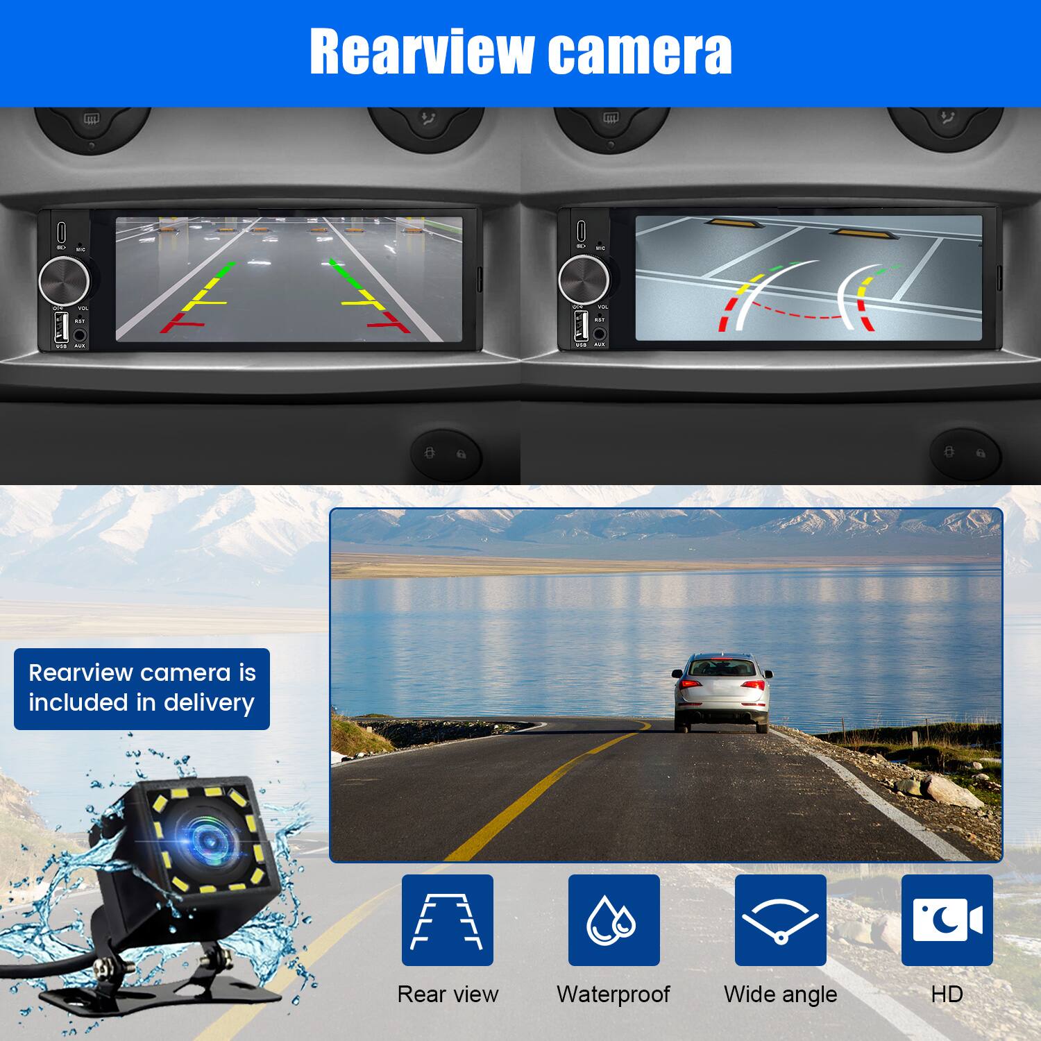 Rearview camera

- Rearview camera is included in delivery
- Rear view
- Waterproof
- Wide angle
- HD
