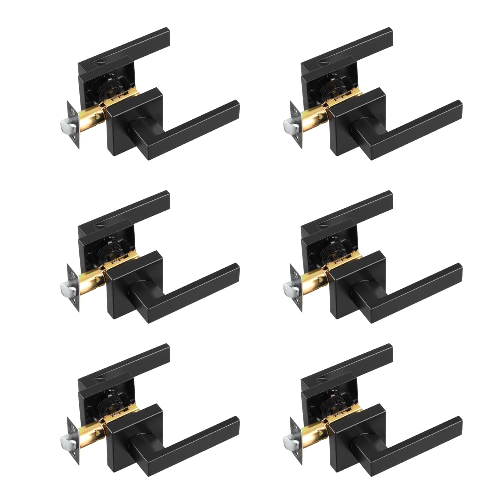 Front. VEVOR - Passage Door Handle, 6 Pack Matte Black Door Lever, Left or Right Handing Reversible Lever Non-Locking - Black.