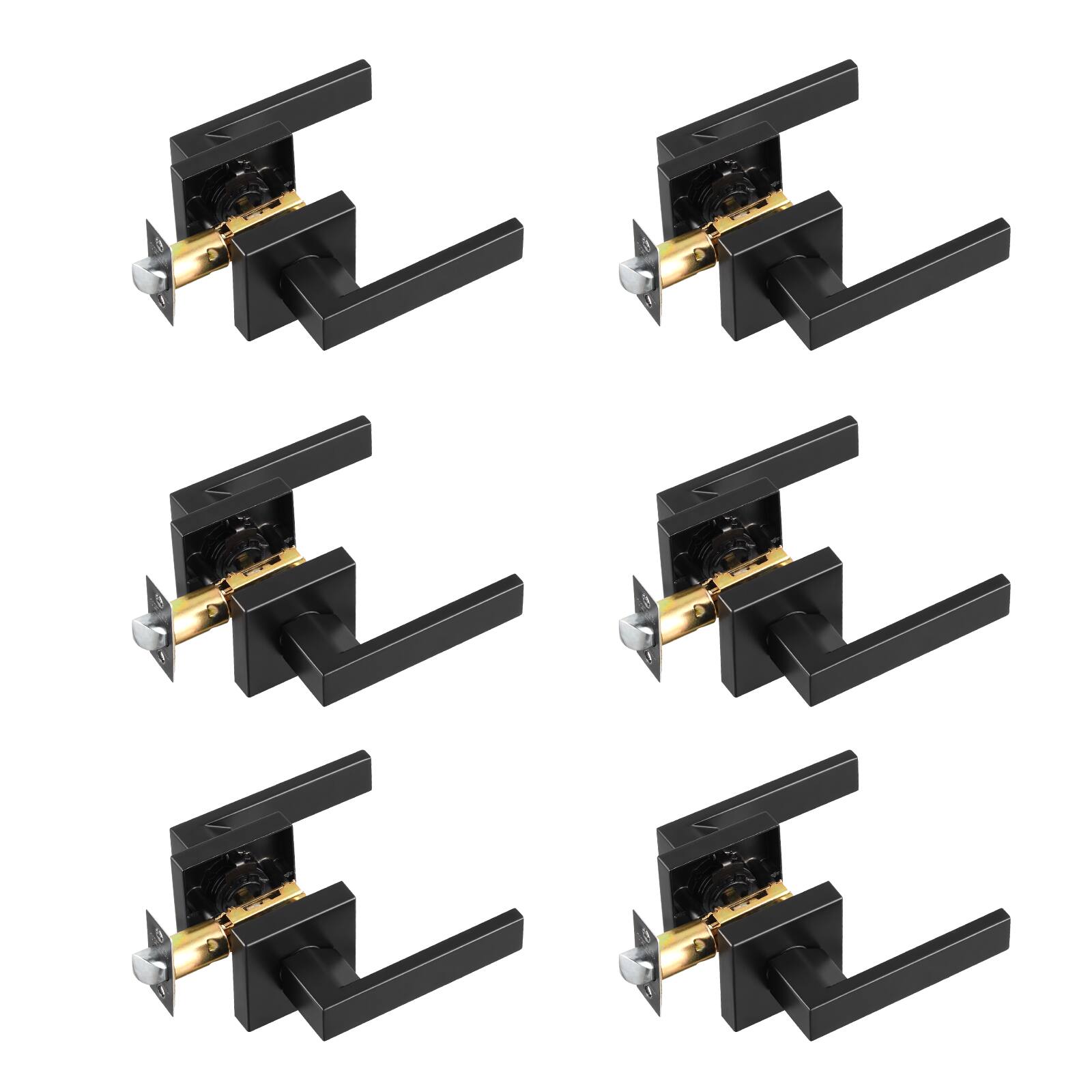 Front. VEVOR - Passage Door Handle, 6 Pack Matte Black Door Lever, Left or Right Handing Reversible Lever Non-Locking - Black.