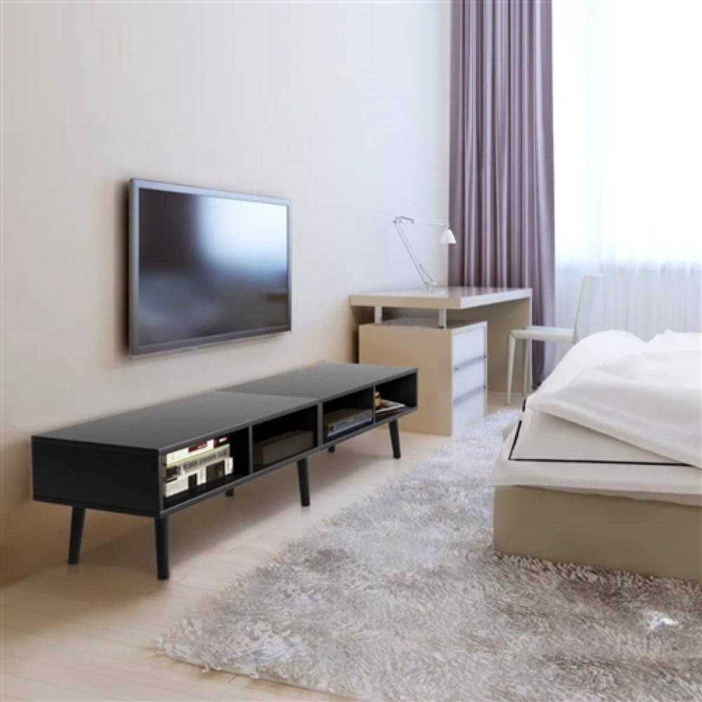 Left. Hivvago - Mid-Century Modern Style TV Stand in Black Wood Finish - for TVs up to 65-inch - Black.