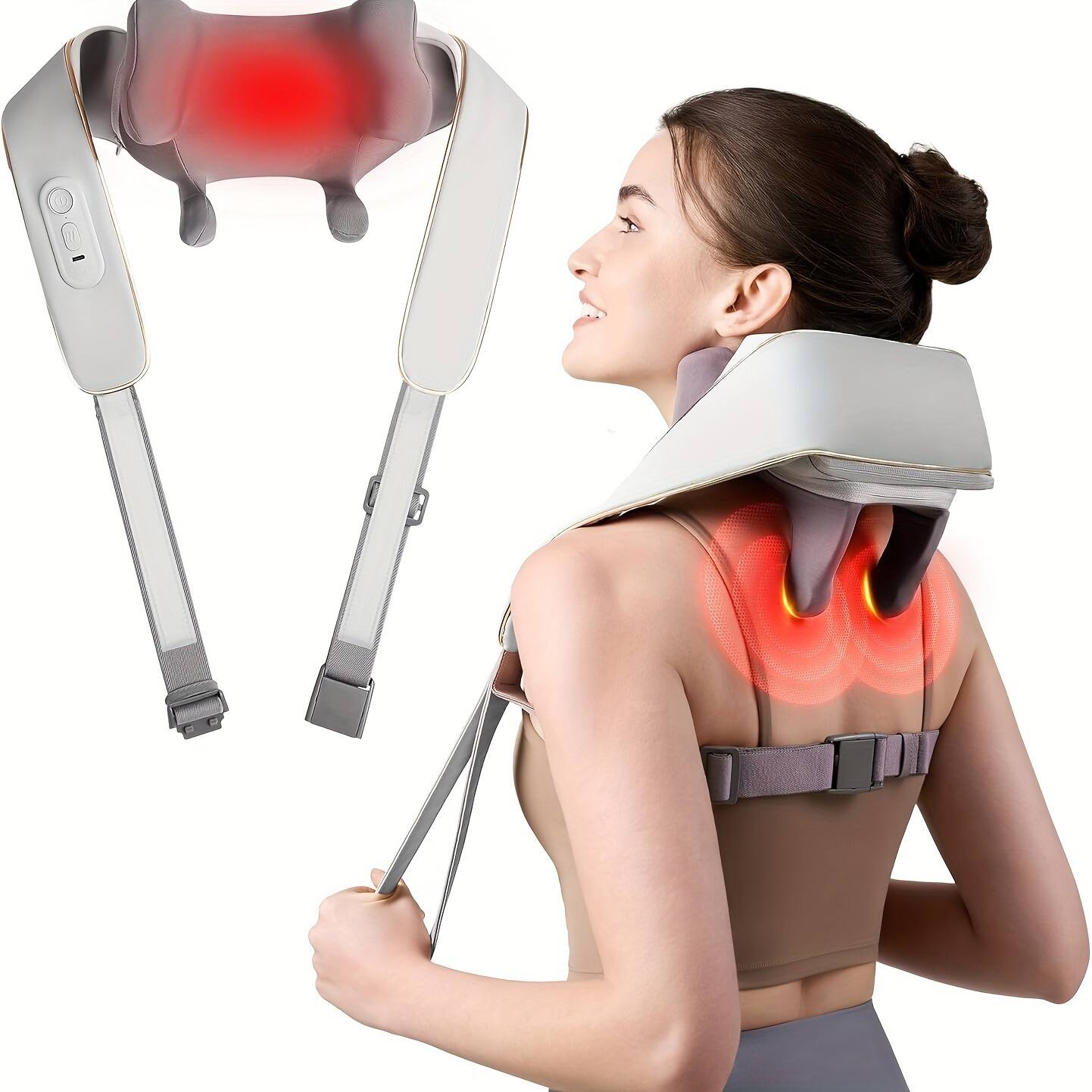 Front. GlowWise - Full-body electric massager for neck, shoulders & back. Cordless acupressure kneading. Unisex gift for home/office/car. - White.