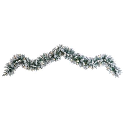 Front. BreeBe - 9’ Flocked Christmas Garland with 50 Warm White LED Lights - Multicolor.