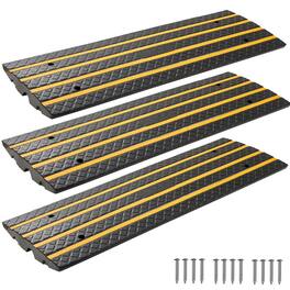 VEVOR - Car Driveway Rubber Curb Ramp, 33069 lbs Load Capacity, 2.6 inch Rise Curbside Bridge Ramp with Yellow Reflective Strips - Black