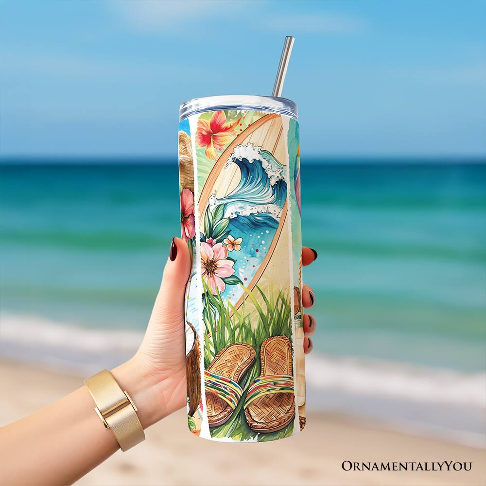 Left. OrnamentallyYou - Summer Vibes 20oz Tumbler With Lid and Stainless Steel Straw - Multicolored.