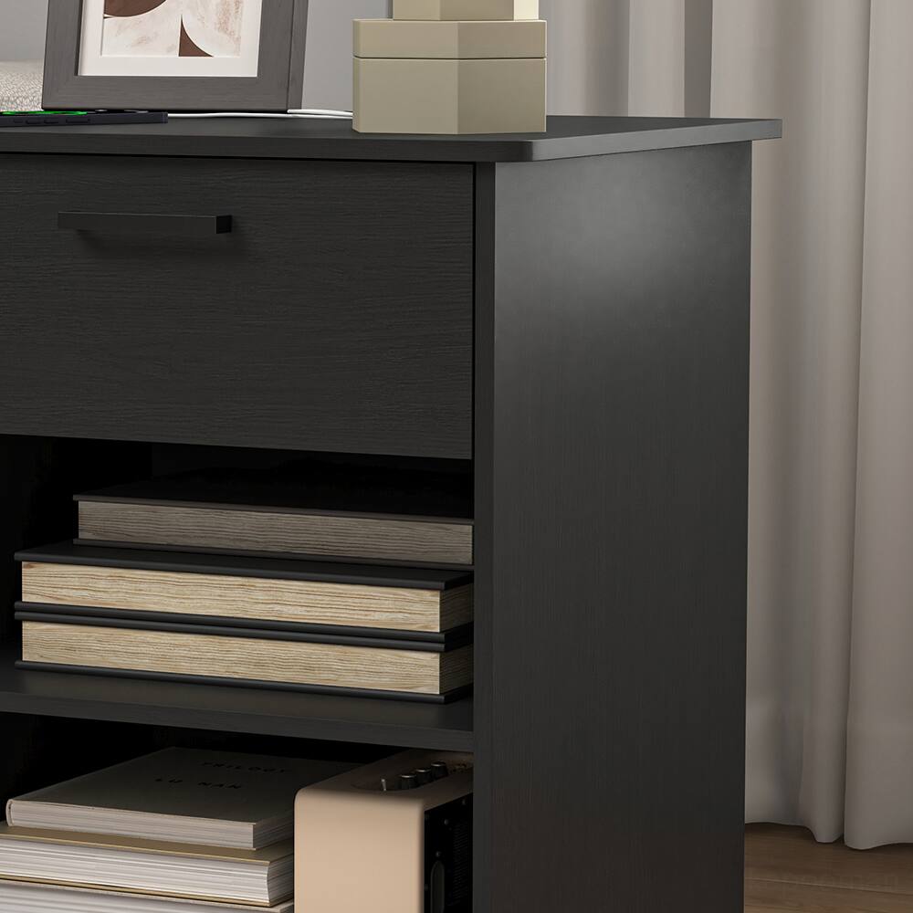Alt View 5. Spaco - Nightstand with Charging Station,2 USB,Type C,Drawer,Adjustable Shelf - Black.