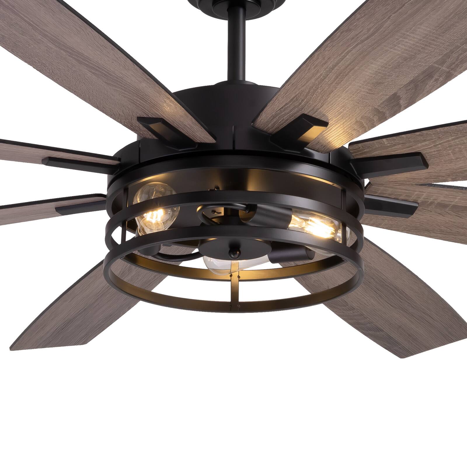 Alt View 2. Siljoy - 72 Inch Indoor Matte Black Caged Ceiling Fan with Light and Remote for Patio Kitchen Garage and Warehouse - Gloss Black.