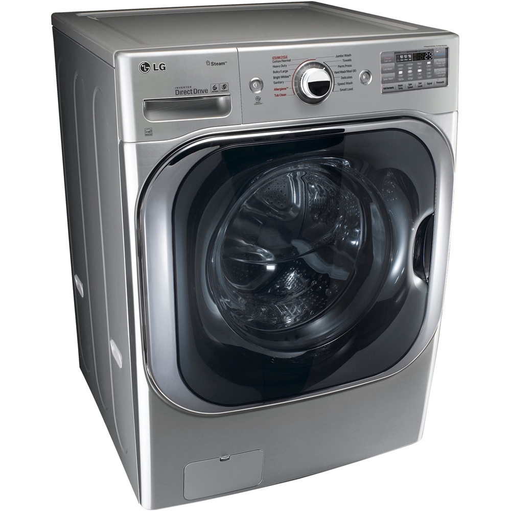 Left View: GE - 4.8 Cu. Ft. High-Efficiency Front Load Washer with UltraFresh Vent System - Diamond gray