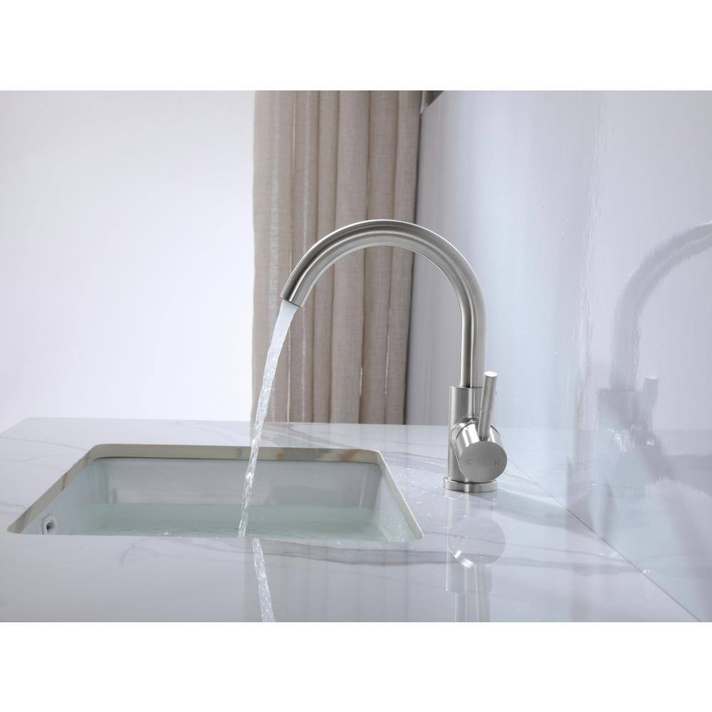 Alt View 7. Elegant Kitchen and Bath - Louis Single Hole Single Handle Bathroom Faucet in Brushed Nickel - Brushed Nickel.