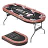 VEVOR - Foldable Poker Table, 8-Player 72-Inch Casino Game Table with Cushioned Rails and Cup Holders, Oval Portable Table - Brown