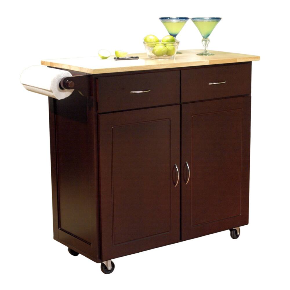 Front. SlickBlue - Portable Kitchen Island Cart with Natural Wood Top - Espresso.