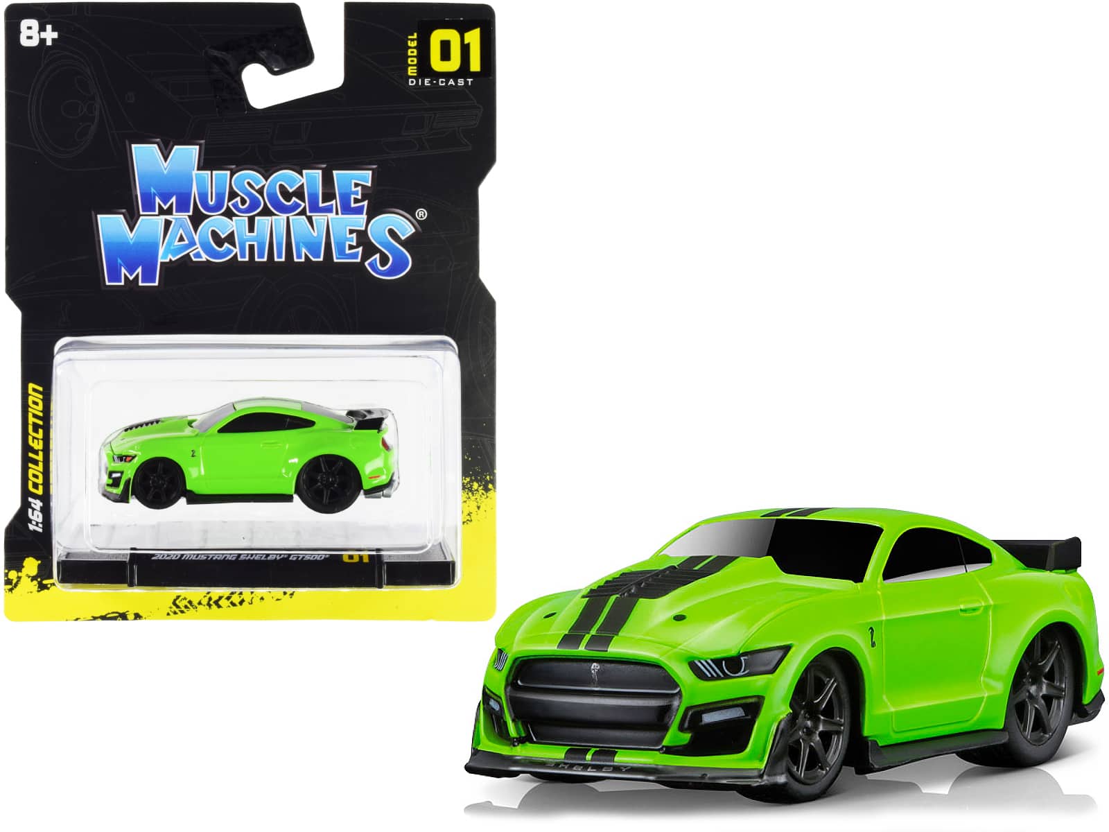 2020 Ford Mustang Shelby GT500 Bright Green with Black Stripes 1/64 Diecast Model Car by Muscle Machines price history on PriceWatchPro